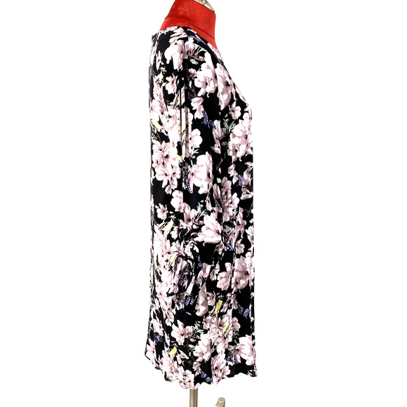 NEW H&M Size 4 Long Sleeve Dress Lilac Floral Print & Goldfinches Boho Casual - Picture 9 of 12